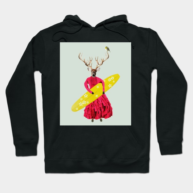 Surfer deer Hoodie by The art of Mr Goldfish